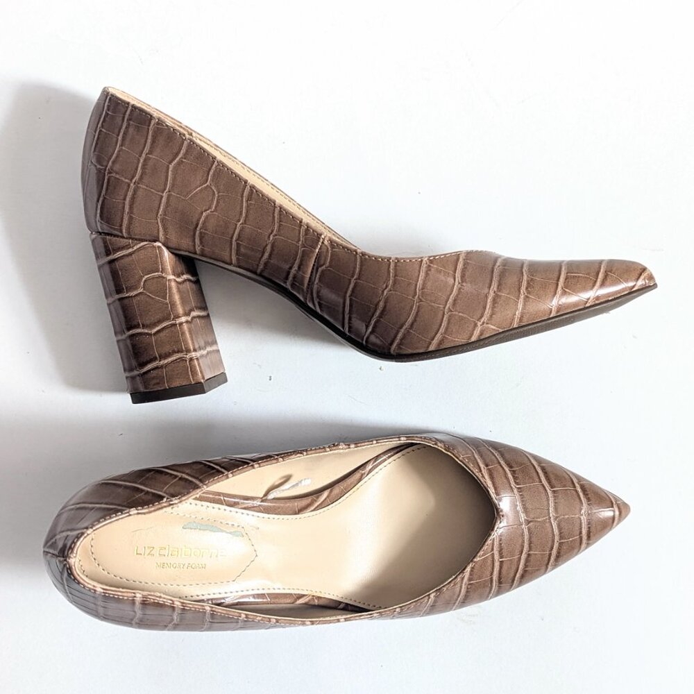Liz Claiborne Women's LC Haslett Taupe Croc Block Heels US Size 8 M